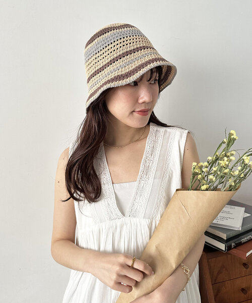 DISCOAT（ディスコート）の「ボーダーサーモハット（ハット・レディース・ベージュ/ブラック・FREE）」の2枚目の写真