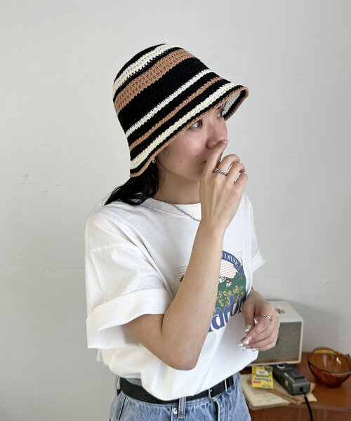 DISCOAT（ディスコート）の「ボーダーサーモハット（ハット・レディース・ベージュ/ブラック・FREE）」の3枚目の写真