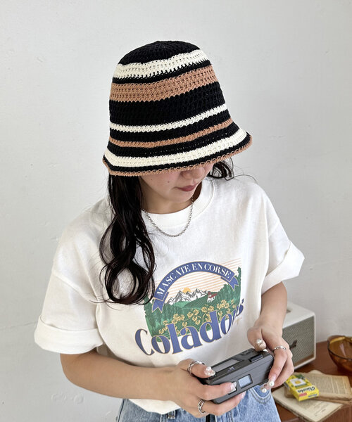 DISCOAT（ディスコート）の「ボーダーサーモハット（ハット・レディース・ベージュ/ブラック・FREE）」の5枚目の写真