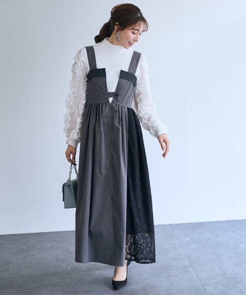 SMILE LAND（スマイルランド）の「＜大きいサイズ＞サイドレースジャンパースカート【OtonaSMILE】（ジャンパースカート・レディース・ベージュ/ブラック・5L/4L/LL/3L/L）」の7枚目の写真