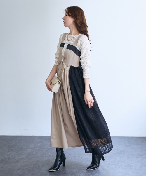 SMILE LAND（スマイルランド）の「＜大きいサイズ＞サイドレースジャンパースカート【OtonaSMILE】（ジャンパースカート・レディース・ベージュ/ブラック・5L/4L/LL/3L/L）」の4枚目の写真