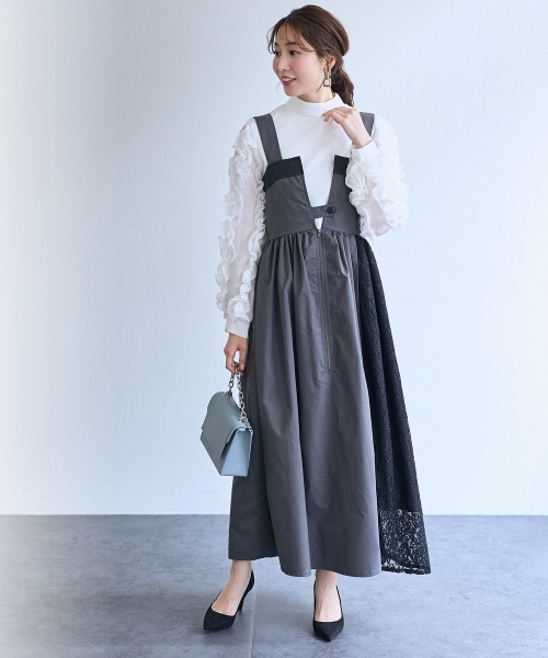 SMILE LAND（スマイルランド）の「＜大きいサイズ＞サイドレースジャンパースカート【OtonaSMILE】（ジャンパースカート・レディース・ベージュ/ブラック・5L/4L/LL/3L/L）」の6枚目の写真