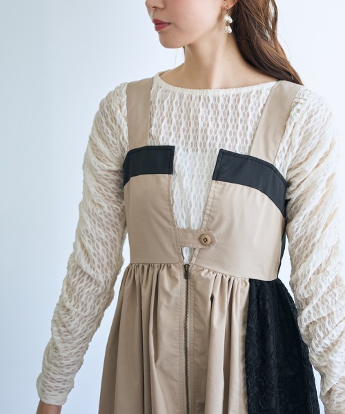 SMILE LAND（スマイルランド）の「＜大きいサイズ＞サイドレースジャンパースカート【OtonaSMILE】（ジャンパースカート・レディース・ベージュ/ブラック・5L/4L/LL/3L/L）」の11枚目の写真