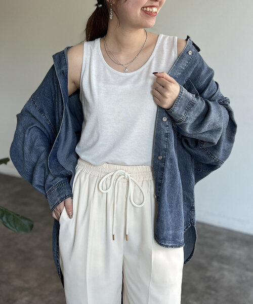 Chez toi(シェトワ)の「前後2WAYラメタンク(キャミソール・レディース・ブラック/オフホワイト/ライトグレー/グリーン・FREE)」の5枚目の写真