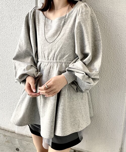 mline（エムライン）の「[mline]ペプラムミニワンピース（ワンピース・レディース・グレー/アイボリー/グリーン系その他・FREE）」の3枚目の写真