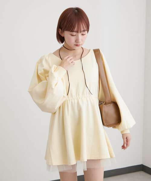 mline（エムライン）の「[mline]ペプラムミニワンピース（ワンピース・レディース・グレー/アイボリー/グリーン系その他・FREE）」の2枚目の写真