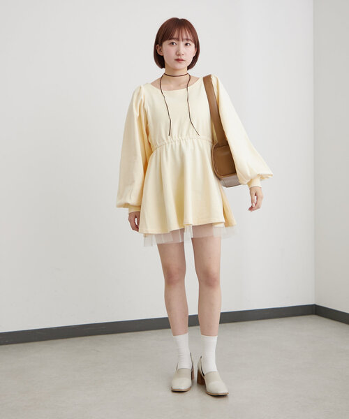 mline（エムライン）の「[mline]ペプラムミニワンピース（ワンピース・レディース・グレー/アイボリー/グリーン系その他・FREE）」の6枚目の写真