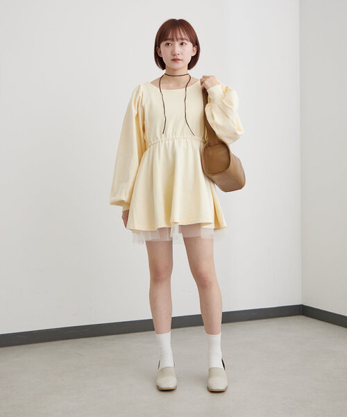 mline（エムライン）の「[mline]ペプラムミニワンピース（ワンピース・レディース・グレー/アイボリー/グリーン系その他・FREE）」の7枚目の写真