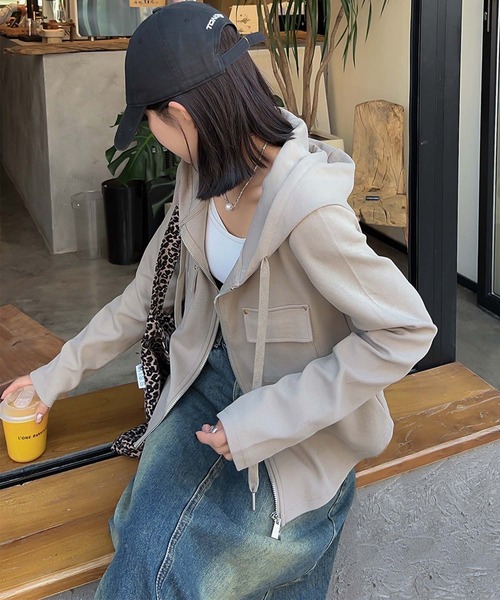 aimoha（アイモハ）の「ポケットダブルジップアップ（パーカー・レディース・ライトベージュ/ブラック/ベージュ/ホワイト/グレー・FREE）」の12枚目の写真