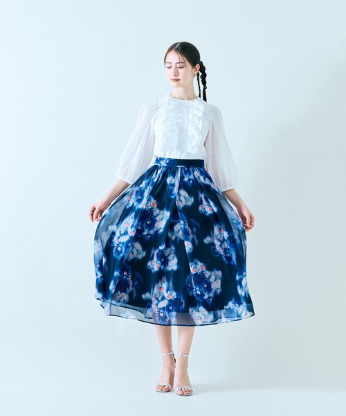 国内配送【LOEWE】フローラル プリント スカート 洗える】大人上品で華やかに フラワープリントスカート（ミモレ