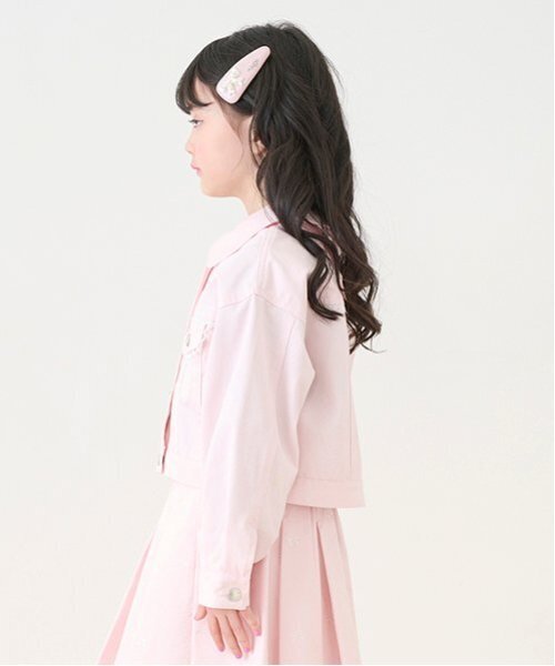 mezzo piano(メゾピアノ)の「レーストリム 肩落ちGジャン(デニムジャケット・キッズ・ピンク/サックスブルー・120cm/130cm/140cm)」の18枚目の写真