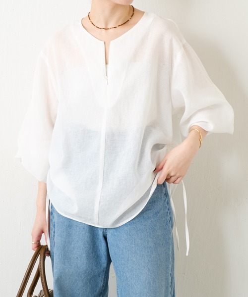 COLLAGE GALLARDAGALANTE（コラージュガリャルダガランテ）の「ジップドロストシアーブラウス/WEB限定（シャツ/ブラウス・レディース・レモンイエロー/ホワイト/ネイビー・FREE）」の5枚目の写真