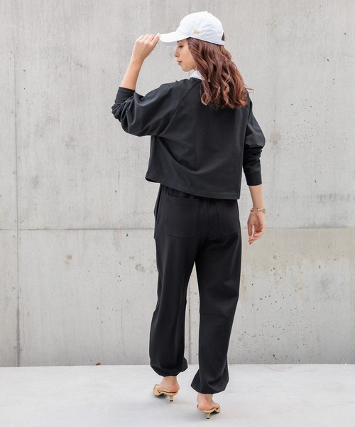 HEREIAM(ヘレイアム)の「【HEREIAM】吸水速乾&接触冷感/スキッパーラガーシャツ(Tシャツ/カットソー・レディース・ブラック/ライトグレー・FREE)」の4枚目の写真