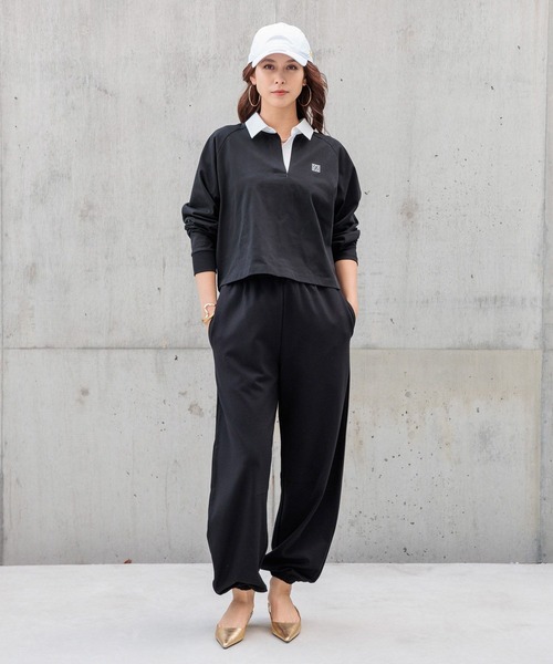 HEREIAM(ヘレイアム)の「【HEREIAM】吸水速乾&接触冷感/スキッパーラガーシャツ(Tシャツ/カットソー・レディース・ブラック/ライトグレー・FREE)」の5枚目の写真