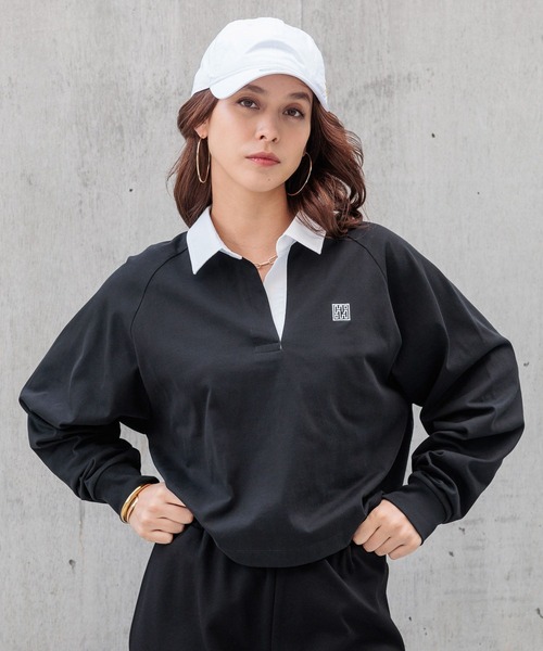 HEREIAM(ヘレイアム)の「【HEREIAM】吸水速乾&接触冷感/スキッパーラガーシャツ(Tシャツ/カットソー・レディース・ブラック/ライトグレー・FREE)」の8枚目の写真