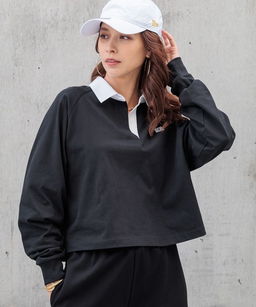 HEREIAM(ヘレイアム)の「【HEREIAM】吸水速乾&接触冷感/スキッパーラガーシャツ(Tシャツ/カットソー・レディース・ブラック/ライトグレー・FREE)」の9枚目の写真