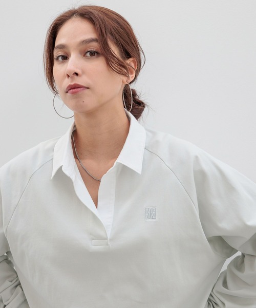 HEREIAM(ヘレイアム)の「【HEREIAM】吸水速乾&接触冷感/スキッパーラガーシャツ(Tシャツ/カットソー・レディース・ブラック/ライトグレー・FREE)」の13枚目の写真