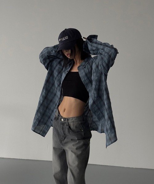 ASCLO（エジュクロ）の「【UNISEX】ASCLO／グレンチェックシャツ（シャツ/ブラウス・レディース・チャコールグレー/ブルー・FREE）」の12枚目の写真