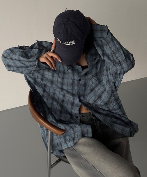 ASCLO（エジュクロ）の「【UNISEX】ASCLO／グレンチェックシャツ（シャツ/ブラウス・レディース・チャコールグレー/ブルー・FREE）」の14枚目の写真