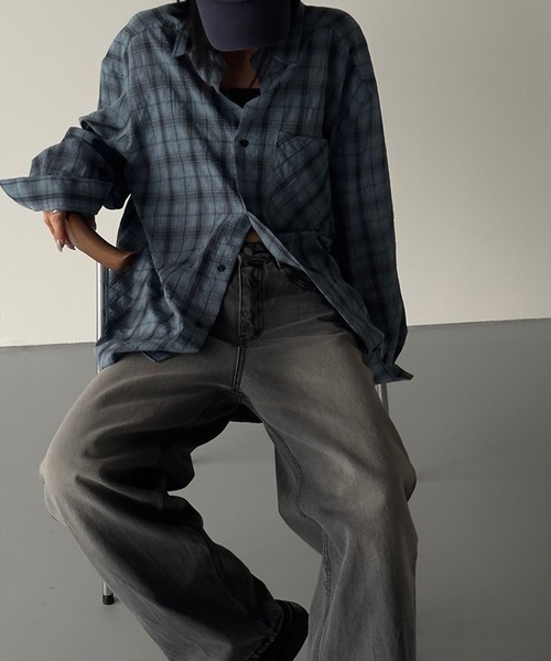 ASCLO（エジュクロ）の「【UNISEX】ASCLO／グレンチェックシャツ（シャツ/ブラウス・レディース・チャコールグレー/ブルー・FREE）」の15枚目の写真