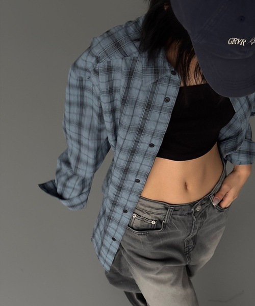 ASCLO（エジュクロ）の「【UNISEX】ASCLO／グレンチェックシャツ（シャツ/ブラウス・レディース・チャコールグレー/ブルー・FREE）」の18枚目の写真