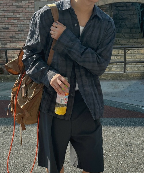 ASCLO（エジュクロ）の「【UNISEX】ASCLO／グレンチェックシャツ（シャツ/ブラウス・レディース・チャコールグレー/ブルー・FREE）」の6枚目の写真