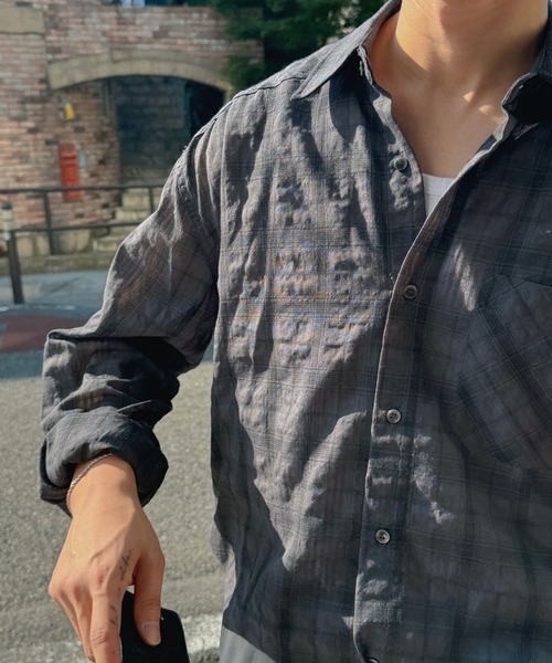 ASCLO（エジュクロ）の「【UNISEX】ASCLO／グレンチェックシャツ（シャツ/ブラウス・レディース・チャコールグレー/ブルー・FREE）」の9枚目の写真