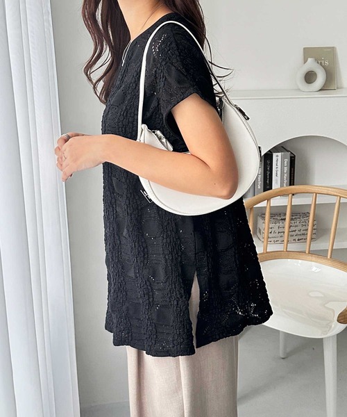 GeeRA（ジーラ）の「【夏にぴったり。】涼しげ！総レースフレンチスリーブチュニックTシャツ（Tシャツ/カットソー・レディース・オフホワイト/ブラック・LARGE/X-LARGE/MEDIUM）」の7枚目の写真
