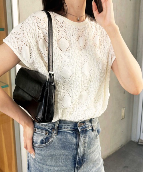 GeeRA（ジーラ）の「【夏にぴったり。】涼しげ！総レースフレンチスリーブチュニックTシャツ（Tシャツ/カットソー・レディース・オフホワイト/ブラック・LARGE/X-LARGE/MEDIUM）」の14枚目の写真