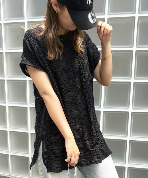 GeeRA（ジーラ）の「【夏にぴったり。】涼しげ！総レースフレンチスリーブチュニックTシャツ（Tシャツ/カットソー・レディース・オフホワイト/ブラック・LARGE/X-LARGE/MEDIUM）」の19枚目の写真