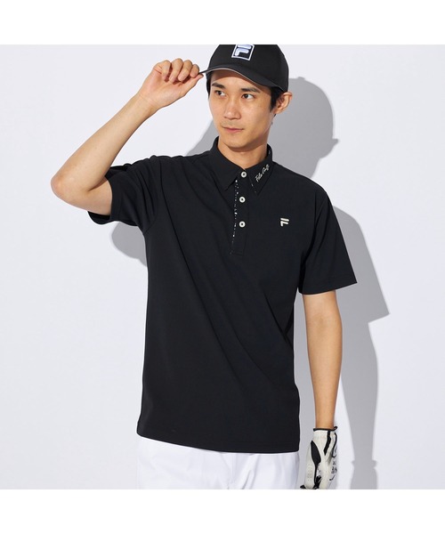 FILA GOLF(フィラゴルフ )の「FILA GOLF/フィラ ゴルフ ゴルフウェア ジャガード モックネック 半袖 シャツ ポロシャツ(ポロシャツ・メンズ・ブルー/ブラック/ホワイト・L/LL/M)」の2枚目の写真