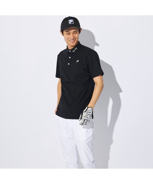 FILA GOLF(フィラゴルフ )の「FILA GOLF/フィラ ゴルフ ゴルフウェア ジャガード モックネック 半袖 シャツ ポロシャツ(ポロシャツ・メンズ・ブルー/ブラック/ホワイト・L/LL/M)」の5枚目の写真