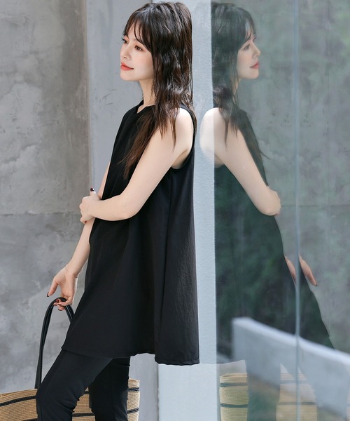 TeddyShop（テディショップ）の「【紫外線遮蔽率 99.9%以上】レディース バックリボンノースリーブラッシュガード+センタースリットロングパンツ 上下2点セット 水陸両用 水着体型カバー（ラッシュガード・レディース・ベージュ系その他/ブラック/ホワイト×ブラック/グリーン系その他・S/M/L/LL）」の16枚目の写真