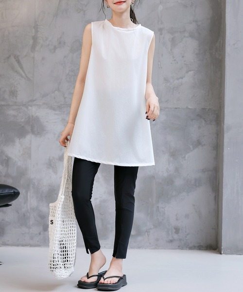 TeddyShop（テディショップ）の「【紫外線遮蔽率 99.9%以上】レディース バックリボンノースリーブラッシュガード+センタースリットロングパンツ 上下2点セット 水陸両用 水着体型カバー（ラッシュガード・レディース・ベージュ系その他/ブラック/ホワイト×ブラック/グリーン系その他・S/M/L/LL）」の6枚目の写真