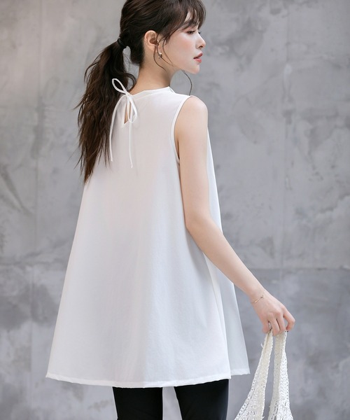 TeddyShop（テディショップ）の「【紫外線遮蔽率 99.9%以上】レディース バックリボンノースリーブラッシュガード+センタースリットロングパンツ 上下2点セット 水陸両用 水着体型カバー（ラッシュガード・レディース・ベージュ系その他/ブラック/ホワイト×ブラック/グリーン系その他・S/M/L/LL）」の10枚目の写真