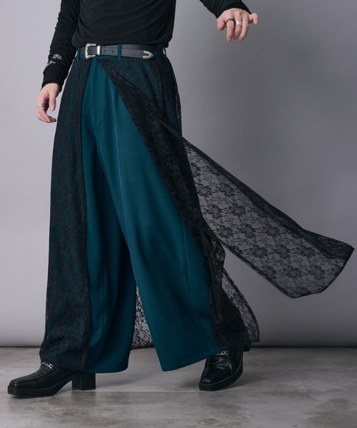 Ellno Loset(エルノロゼット)の「レースレイヤードパンツ(その他パンツ・メンズ・ブラック/ブルーグリーン・X-SMALL/SMALL/MEDIUM/LARGE)」の3枚目の写真