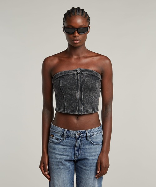 G-STAR(ジースター)の「WASHED CORSET/ヴィンテージライクオーバーダイチューブトップ(その他トップス・レディース・グレー系その他・SMALL/X-SMALL/MEDIUM)」の1枚目の写真