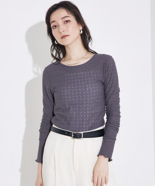 qualite scape（カリテ スケープ）の「ジャカードニットメロウトップス（Tシャツ/カットソー・レディース・ホワイト/チャコールグレー/ピンク・フリー）」の3枚目の写真