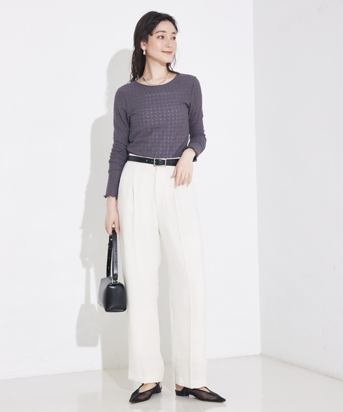 qualite scape（カリテ スケープ）の「ジャカードニットメロウトップス（Tシャツ/カットソー・レディース・ホワイト/チャコールグレー/ピンク・フリー）」の7枚目の写真