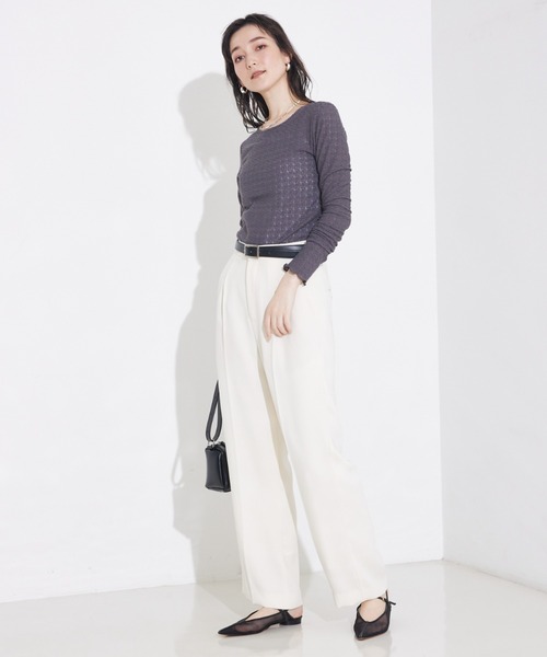 qualite scape（カリテ スケープ）の「ジャカードニットメロウトップス（Tシャツ/カットソー・レディース・ホワイト/チャコールグレー/ピンク・フリー）」の8枚目の写真