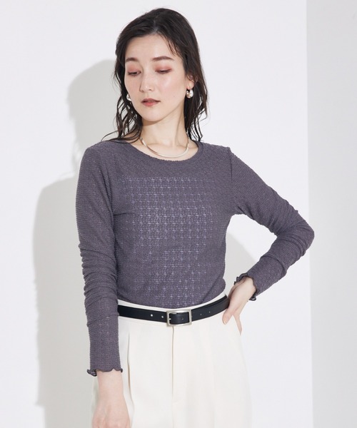 qualite scape（カリテ スケープ）の「ジャカードニットメロウトップス（Tシャツ/カットソー・レディース・ホワイト/チャコールグレー/ピンク・フリー）」の9枚目の写真