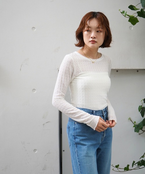 qualite scape（カリテ スケープ）の「ジャカードニットメロウトップス（Tシャツ/カットソー・レディース・ホワイト/チャコールグレー/ピンク・フリー）」の17枚目の写真