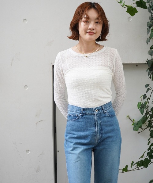 qualite scape（カリテ スケープ）の「ジャカードニットメロウトップス（Tシャツ/カットソー・レディース・ホワイト/チャコールグレー/ピンク・フリー）」の18枚目の写真