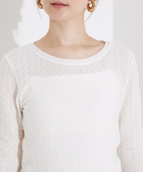 qualite scape（カリテ スケープ）の「ジャカードニットメロウトップス（Tシャツ/カットソー・レディース・ホワイト/チャコールグレー/ピンク・フリー）」の19枚目の写真