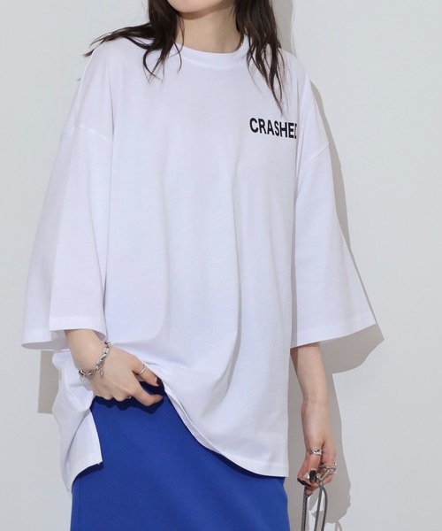 atONE(アットワン)の「前後ロゴプリントウルトラBIGサイズTシャツ(Tシャツ/カットソー・レディース・ホワイト/ブラック/モカ・M/L)」の1枚目の写真