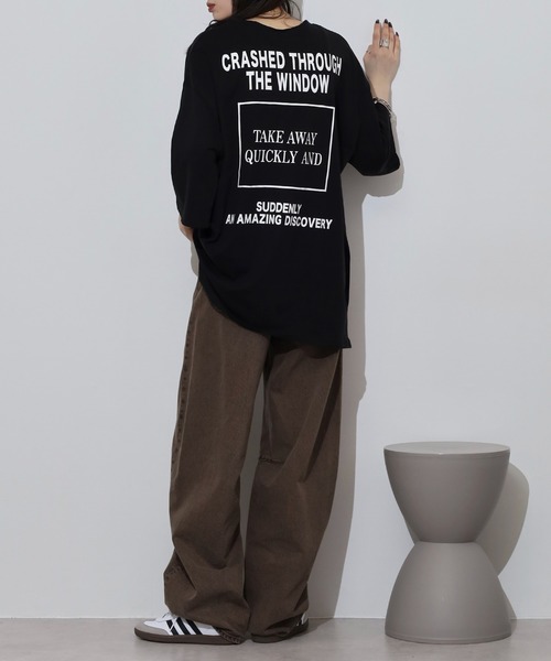 atONE(アットワン)の「前後ロゴプリントウルトラBIGサイズTシャツ(Tシャツ/カットソー・レディース・ホワイト/ブラック/モカ・M/L)」の12枚目の写真