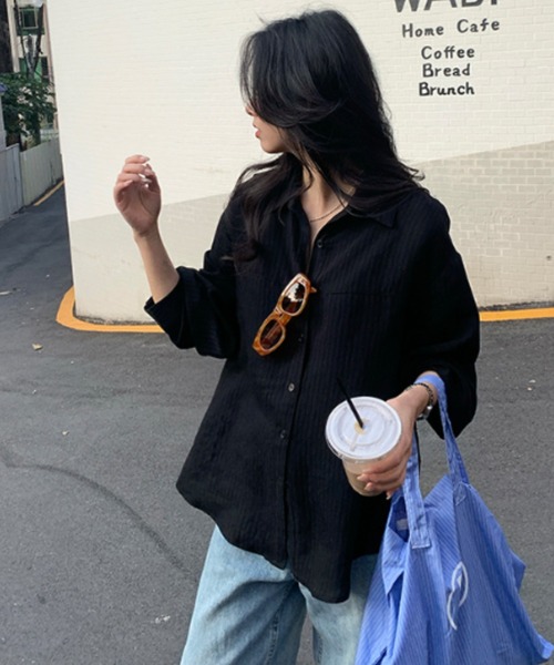 gossip!ロサンゼルス(ゴシップロサンゼルス)の「刺繍ストライプシャツ(シャツ/ブラウス・レディース・オフホワイト/ブラック・FREE)」の6枚目の写真