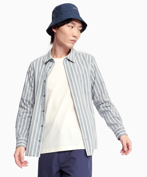 AIGLE（エーグル）の「吸水速乾 クールマックス チノストライプシャツ（シャツ/ブラウス・メンズ・ダークグリーン/ダークブルー・S/M/L/XL）」の3枚目の写真