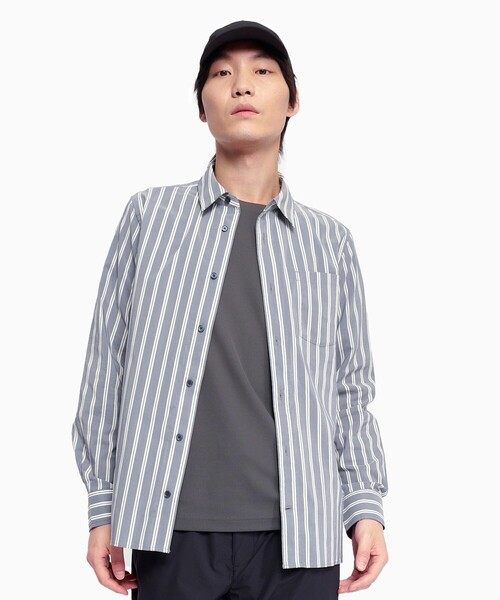 AIGLE（エーグル）の「吸水速乾 クールマックス チノストライプシャツ（シャツ/ブラウス・メンズ・ダークグリーン/ダークブルー・S/M/L/XL）」の6枚目の写真