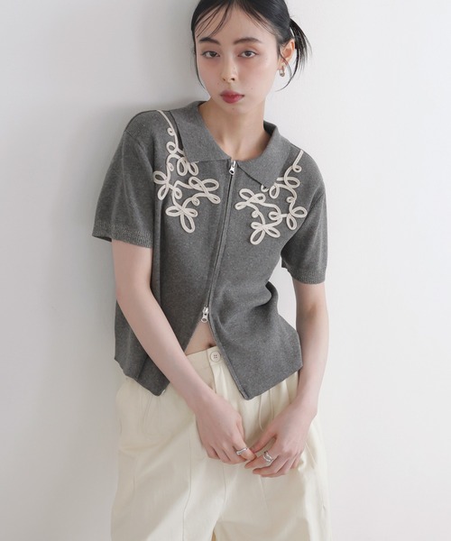 コード刺繍半袖ポロニット（ニット/セーター）｜LIAN（リアン）の